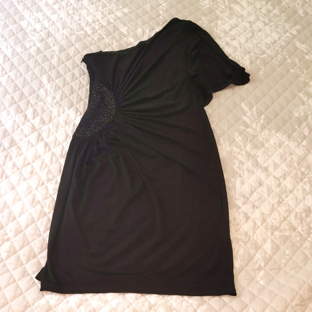 One shoulder party cocktail prom formal little black dress